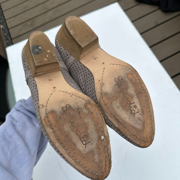 Splendid Split Side Ankle Boots Sz 8.5 Perforated Suede Leather Block Heels Grey - Picture 6 of 9